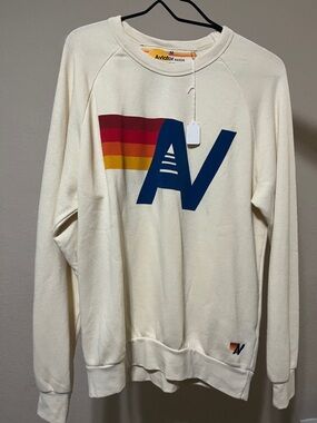 Aviator Nation Cream Crewneck with Retro Stripe AV Logo
